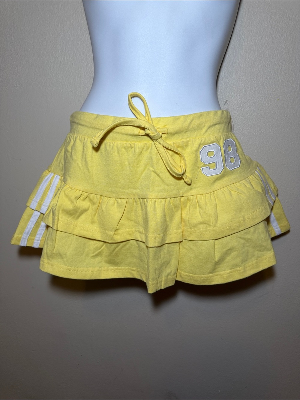 Yellow Tiered Ruffle Mini Skirt with Drawstring Waist